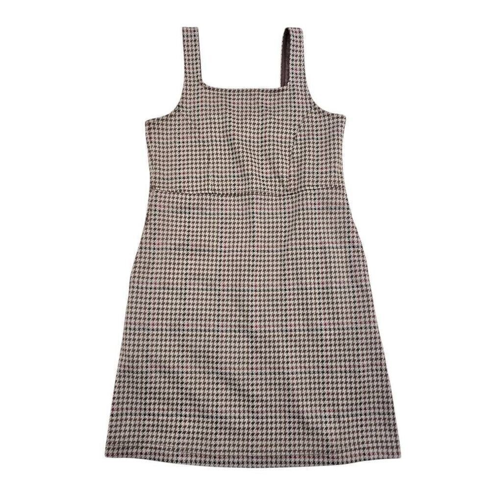 Abercrombie Kids Tank Dress Girls 9/10 Beige Houndstooth Square Neck Sleeveless‎